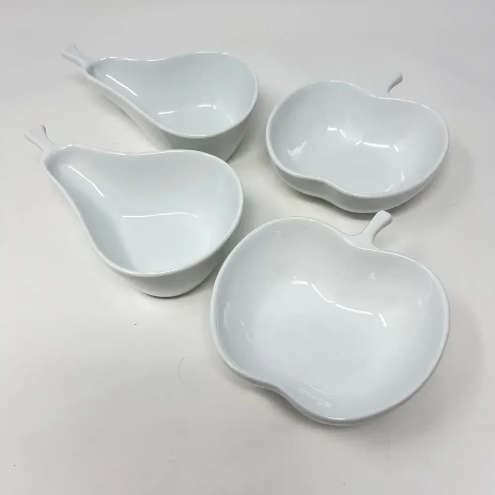 Crate and Barrel Apple Pear Shaped Dipping Bowls Ceramic Fruit Vintage Set of 4